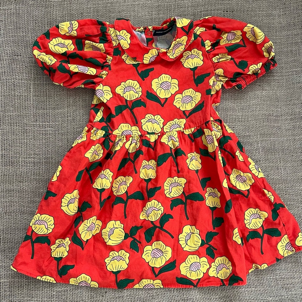 Mini Rodini Orange Dress with Yellow Floral Pattern